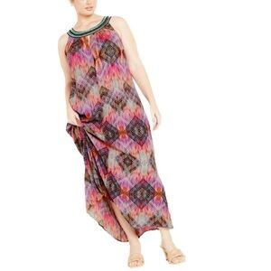 AVENUE 18W Mel Beaded Collar Aztec Sunrise Maxi Dress CC07.8